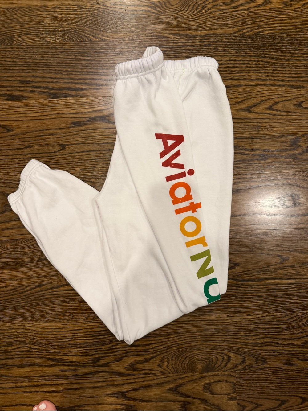 NWOT-Aviator Nation White Sweatpants with Rainbow Logo sz small!!